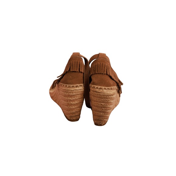 Frye Lila Feather Wedge Women Open Toe Suede Tan Wedge Sandal sz 9 - Picture 3 of 6